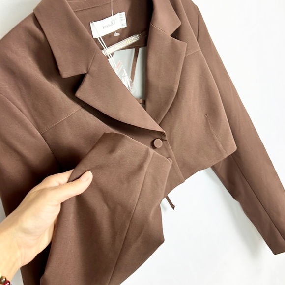 BERSHKA |🤎 Chocolate Brown Open-Back Cropped Co-Ord Blazer Top ✨NWT!✨ - Picture 5 of 12